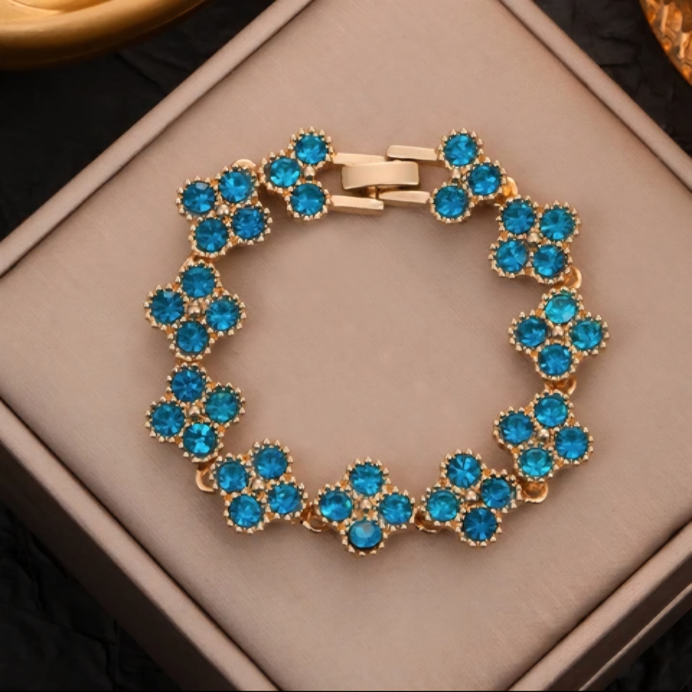 Elegant Gold and Blue Floral Bracelet